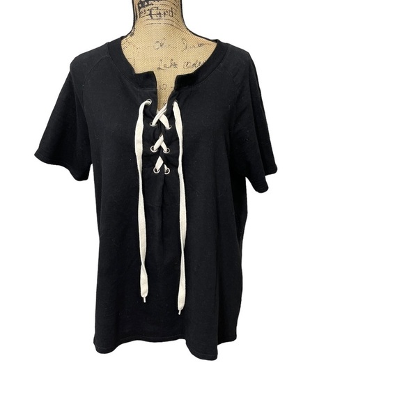1.4.3 Story Black Lace Up Tunic Top Oversized Fit Size Medium - Picture 2 of 7